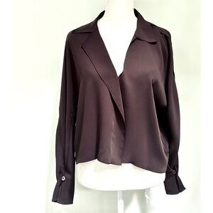 Babaton Chocolate Brown Cropped Baggy Blouse Top 3/4 sleeves Size XS
